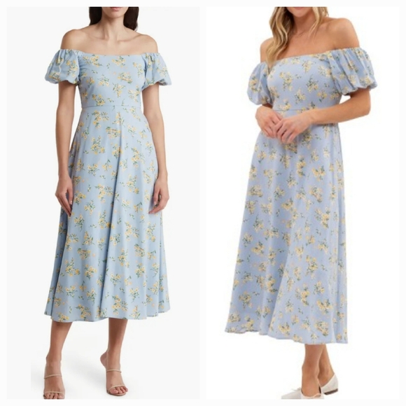 NWOT August Sky Floral Off Shoulder Midi Dress Size Large - Picture 1 of 10